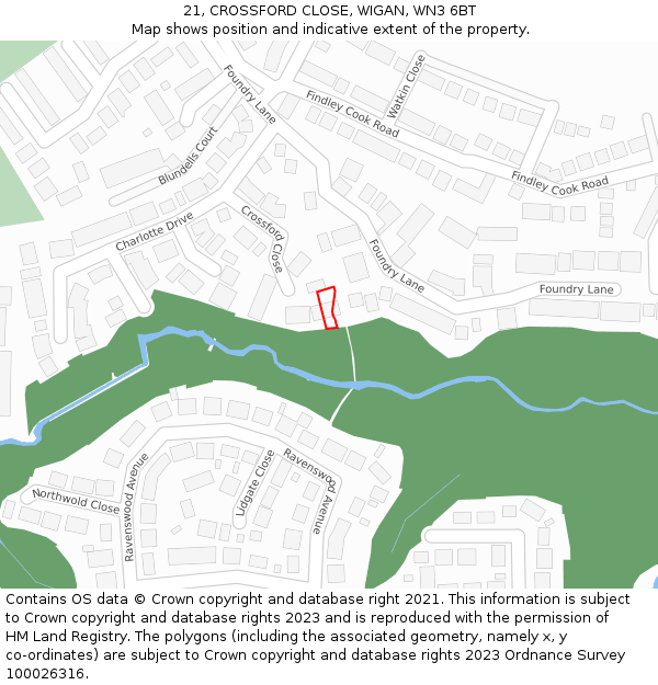 21, CROSSFORD CLOSE, WIGAN, WN3 6BT: Location map and indicative extent of plot