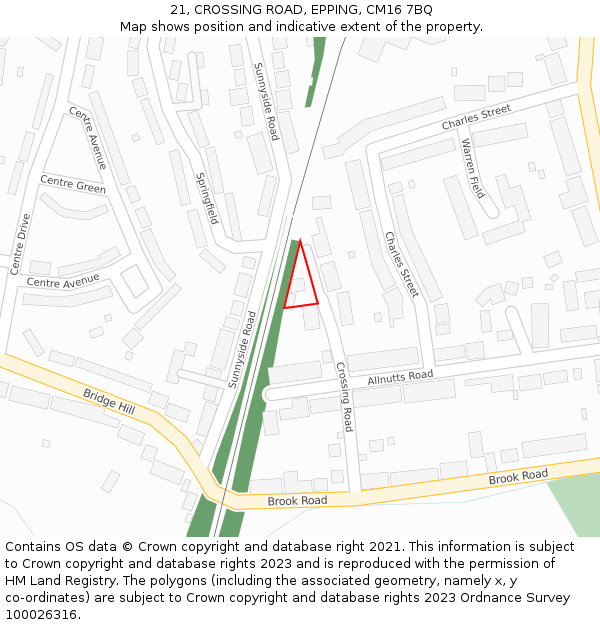 21, CROSSING ROAD, EPPING, CM16 7BQ: Location map and indicative extent of plot