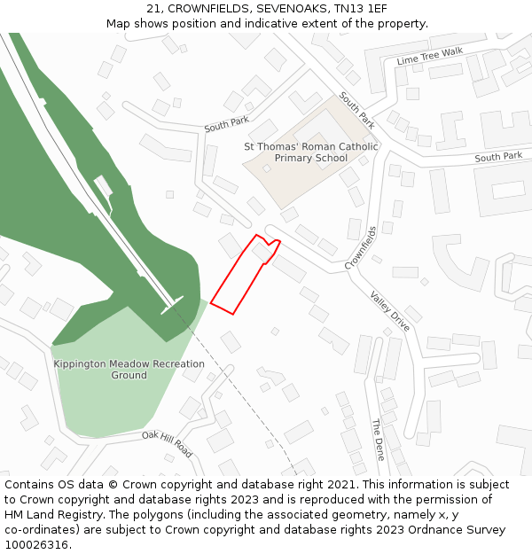 21, CROWNFIELDS, SEVENOAKS, TN13 1EF: Location map and indicative extent of plot