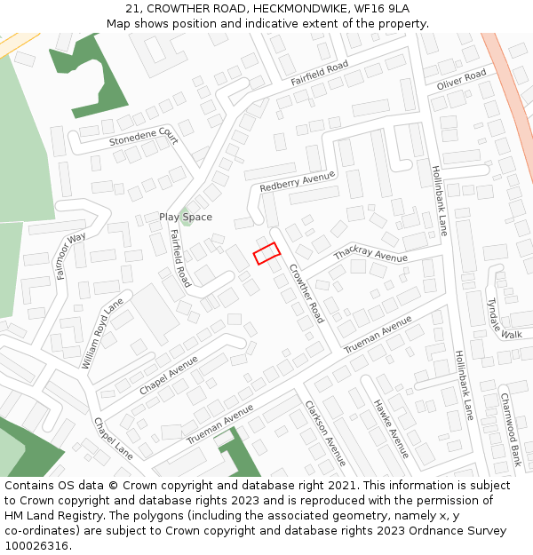 21, CROWTHER ROAD, HECKMONDWIKE, WF16 9LA: Location map and indicative extent of plot