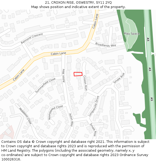 21, CROXON RISE, OSWESTRY, SY11 2YQ: Location map and indicative extent of plot