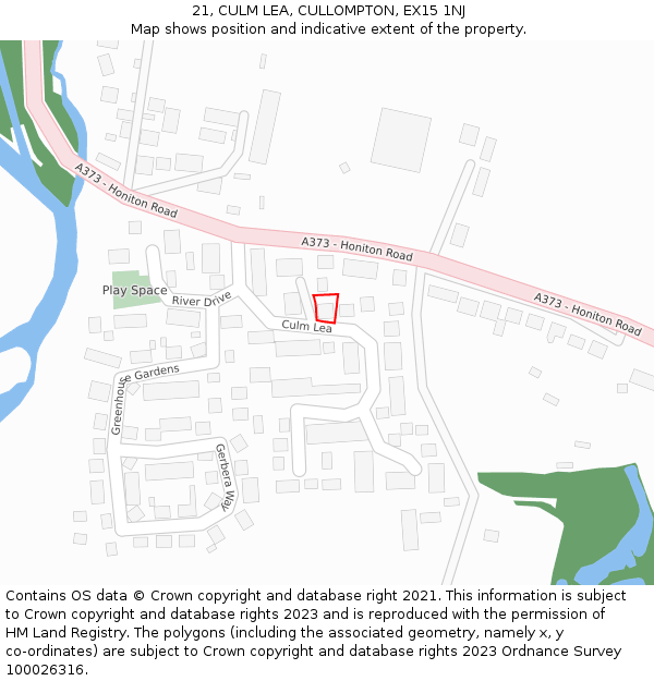 21, CULM LEA, CULLOMPTON, EX15 1NJ: Location map and indicative extent of plot
