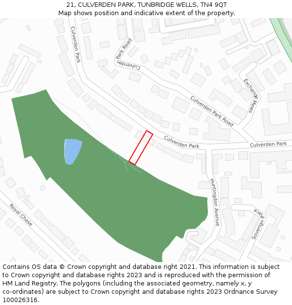 21, CULVERDEN PARK, TUNBRIDGE WELLS, TN4 9QT: Location map and indicative extent of plot