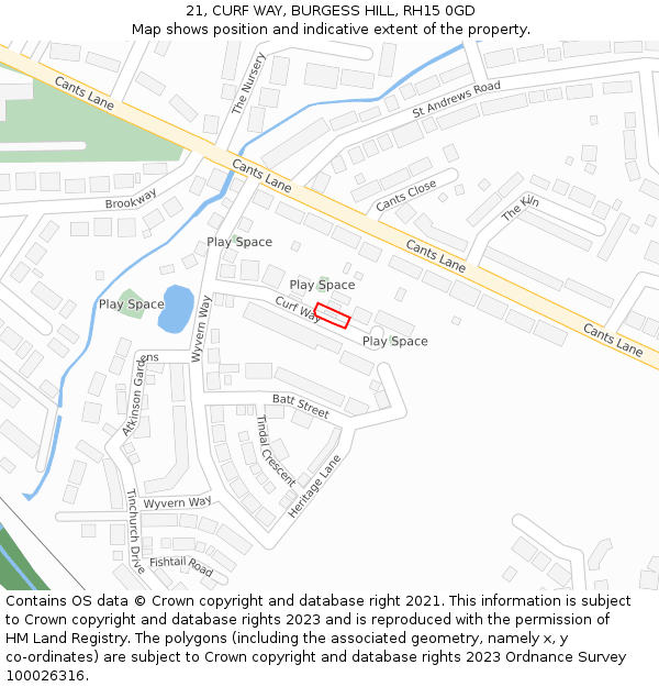 21, CURF WAY, BURGESS HILL, RH15 0GD: Location map and indicative extent of plot