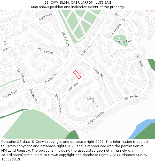 21, CWM SILYN, CAERNARFON, LL55 2AG: Location map and indicative extent of plot