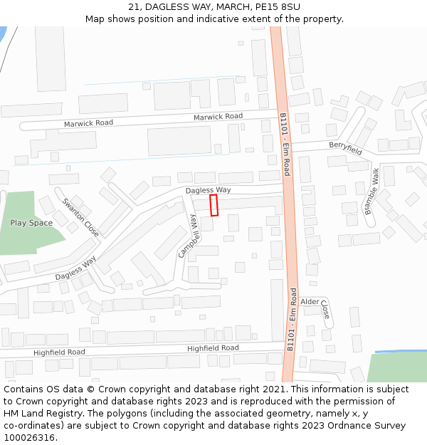 21, DAGLESS WAY, MARCH, PE15 8SU: Location map and indicative extent of plot