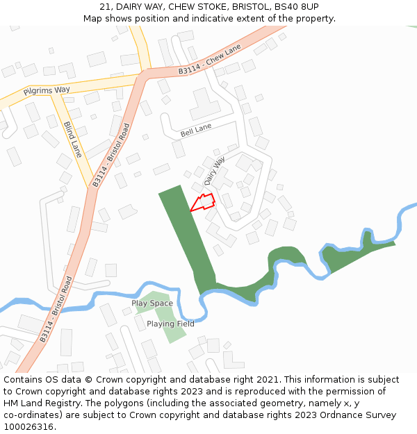 21, DAIRY WAY, CHEW STOKE, BRISTOL, BS40 8UP: Location map and indicative extent of plot