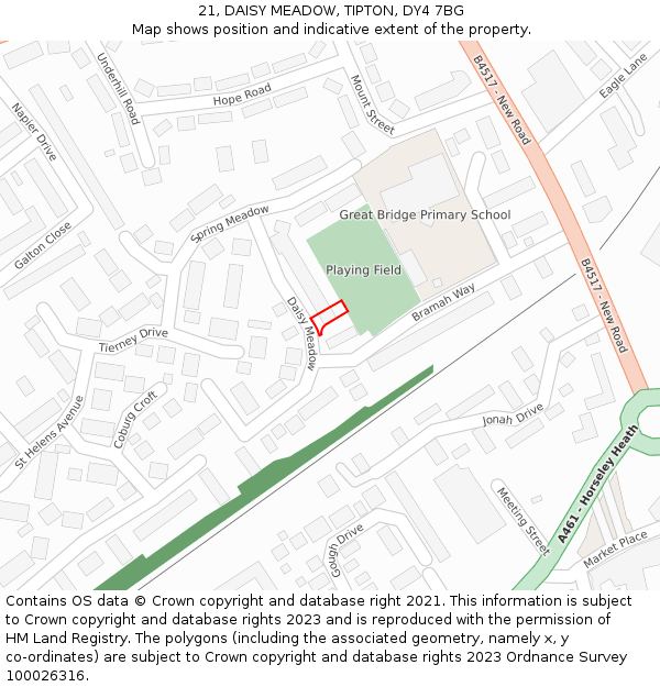 21, DAISY MEADOW, TIPTON, DY4 7BG: Location map and indicative extent of plot