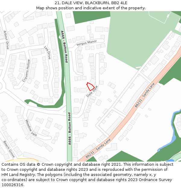 21, DALE VIEW, BLACKBURN, BB2 4LE: Location map and indicative extent of plot