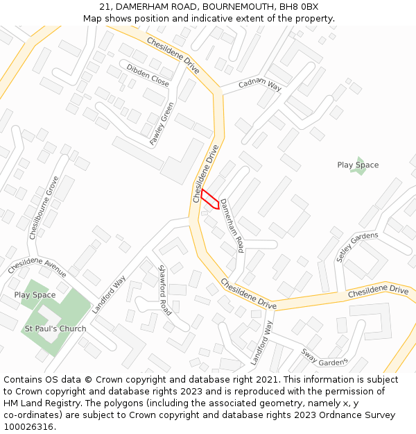 21, DAMERHAM ROAD, BOURNEMOUTH, BH8 0BX: Location map and indicative extent of plot
