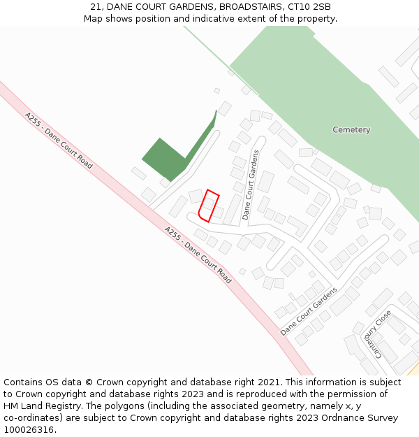 21, DANE COURT GARDENS, BROADSTAIRS, CT10 2SB: Location map and indicative extent of plot