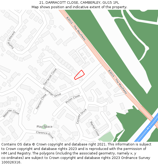 21, DARRACOTT CLOSE, CAMBERLEY, GU15 1PL: Location map and indicative extent of plot