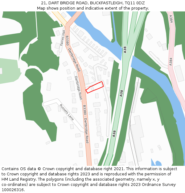 21, DART BRIDGE ROAD, BUCKFASTLEIGH, TQ11 0DZ: Location map and indicative extent of plot