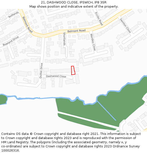 21, DASHWOOD CLOSE, IPSWICH, IP8 3SR: Location map and indicative extent of plot