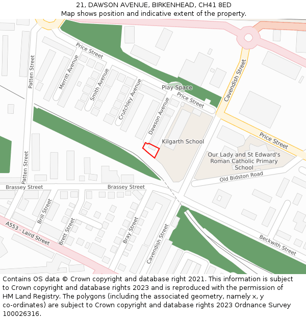 21, DAWSON AVENUE, BIRKENHEAD, CH41 8ED: Location map and indicative extent of plot