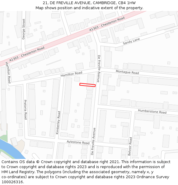 21, DE FREVILLE AVENUE, CAMBRIDGE, CB4 1HW: Location map and indicative extent of plot