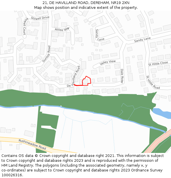 21, DE HAVILLAND ROAD, DEREHAM, NR19 2XN: Location map and indicative extent of plot