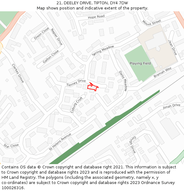 21, DEELEY DRIVE, TIPTON, DY4 7DW: Location map and indicative extent of plot