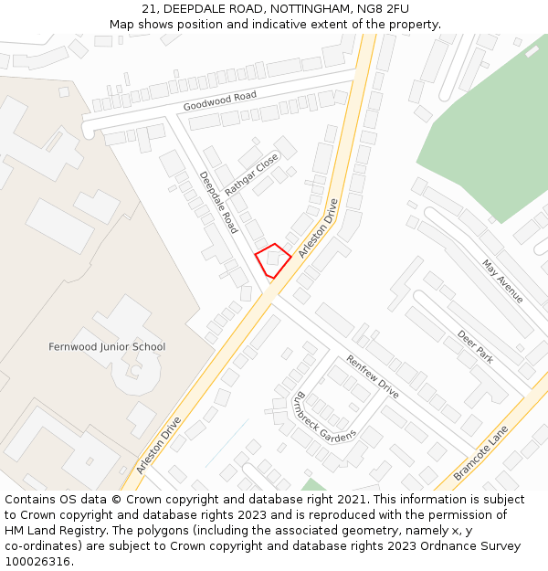 21, DEEPDALE ROAD, NOTTINGHAM, NG8 2FU: Location map and indicative extent of plot