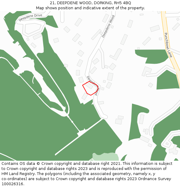 21, DEEPDENE WOOD, DORKING, RH5 4BQ: Location map and indicative extent of plot