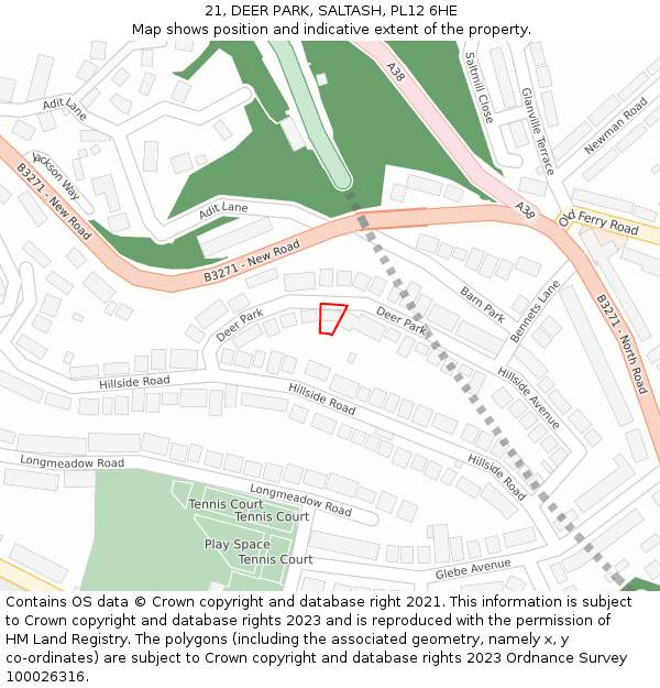 21, DEER PARK, SALTASH, PL12 6HE: Location map and indicative extent of plot