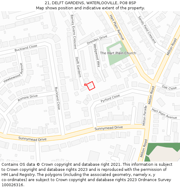 21, DELFT GARDENS, WATERLOOVILLE, PO8 8SP: Location map and indicative extent of plot