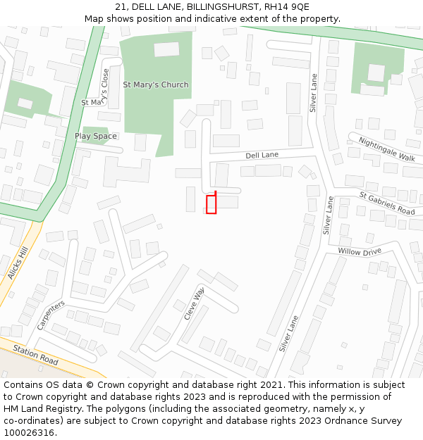 21, DELL LANE, BILLINGSHURST, RH14 9QE: Location map and indicative extent of plot