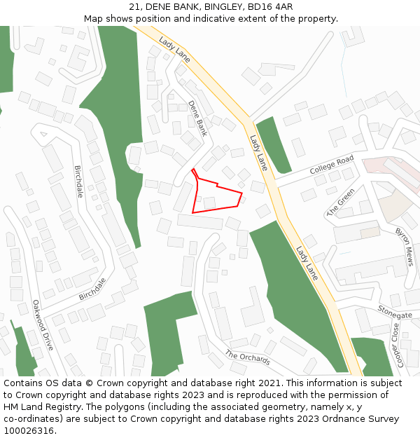 21, DENE BANK, BINGLEY, BD16 4AR: Location map and indicative extent of plot