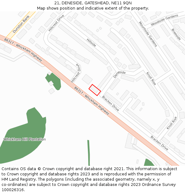 21, DENESIDE, GATESHEAD, NE11 9QN: Location map and indicative extent of plot