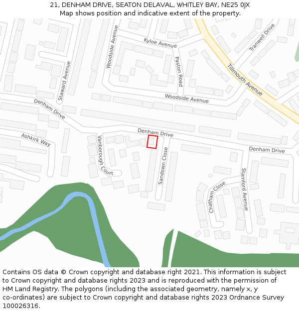 21, DENHAM DRIVE, SEATON DELAVAL, WHITLEY BAY, NE25 0JX: Location map and indicative extent of plot