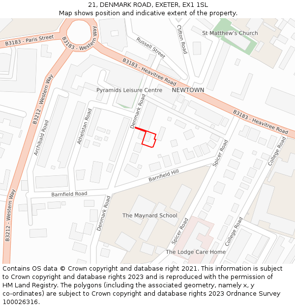 21, DENMARK ROAD, EXETER, EX1 1SL: Location map and indicative extent of plot