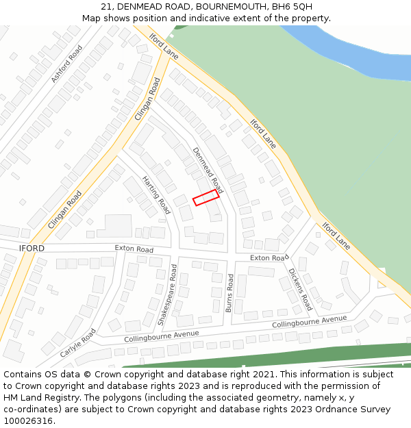 21, DENMEAD ROAD, BOURNEMOUTH, BH6 5QH: Location map and indicative extent of plot