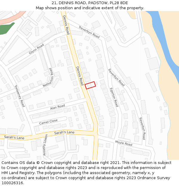 21, DENNIS ROAD, PADSTOW, PL28 8DE: Location map and indicative extent of plot