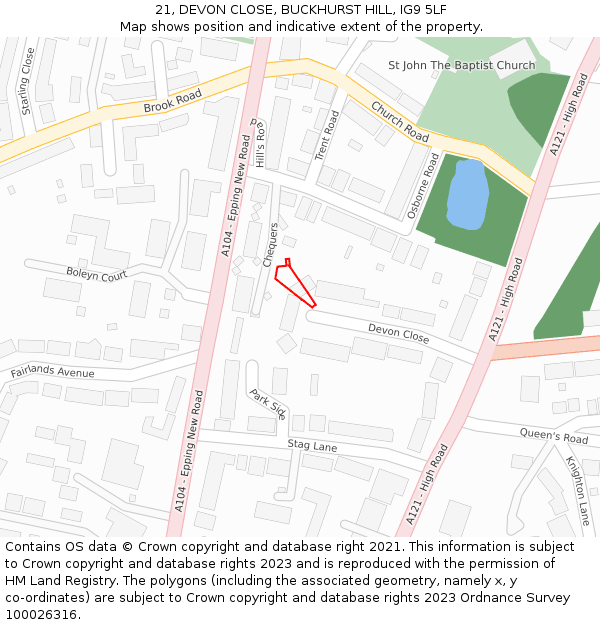21, DEVON CLOSE, BUCKHURST HILL, IG9 5LF: Location map and indicative extent of plot