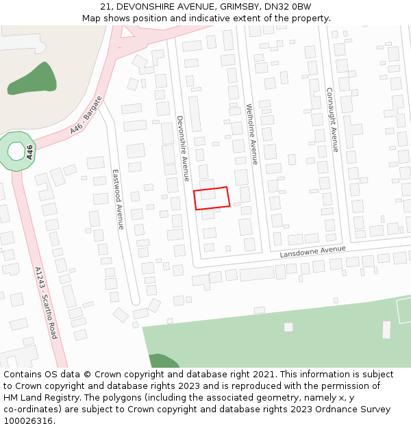 21, DEVONSHIRE AVENUE, GRIMSBY, DN32 0BW: Location map and indicative extent of plot