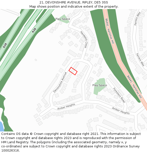 21, DEVONSHIRE AVENUE, RIPLEY, DE5 3SS: Location map and indicative extent of plot