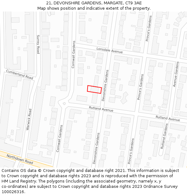 21, DEVONSHIRE GARDENS, MARGATE, CT9 3AE: Location map and indicative extent of plot