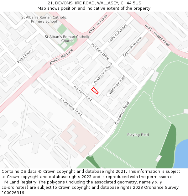 21, DEVONSHIRE ROAD, WALLASEY, CH44 5US: Location map and indicative extent of plot