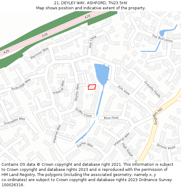 21, DEYLEY WAY, ASHFORD, TN23 5HX: Location map and indicative extent of plot