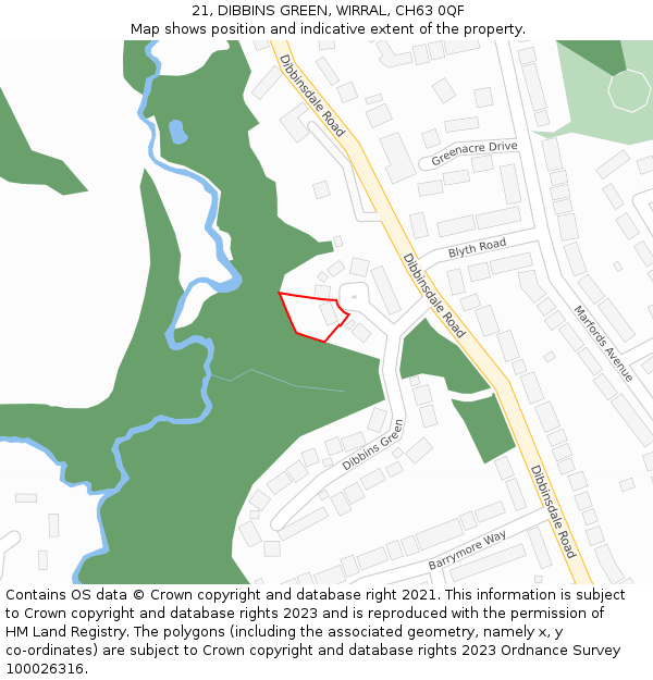 21, DIBBINS GREEN, WIRRAL, CH63 0QF: Location map and indicative extent of plot