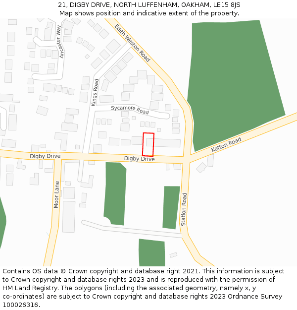 21, DIGBY DRIVE, NORTH LUFFENHAM, OAKHAM, LE15 8JS: Location map and indicative extent of plot