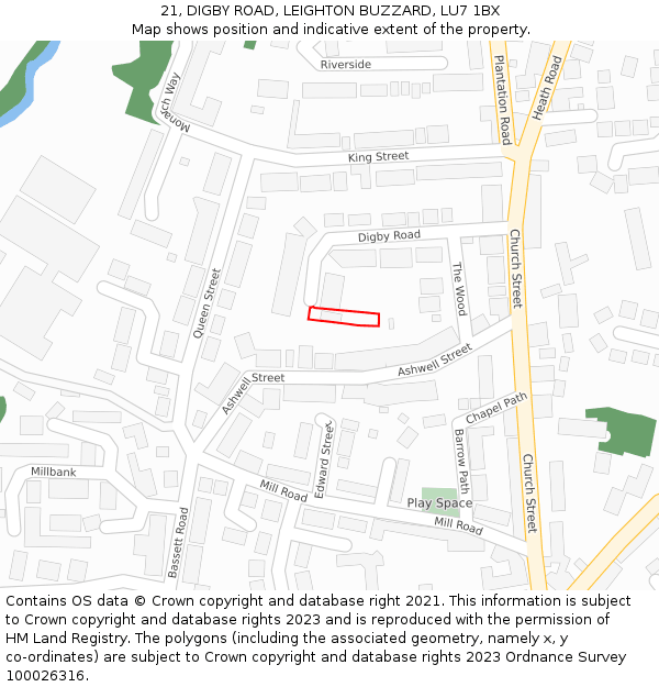 21, DIGBY ROAD, LEIGHTON BUZZARD, LU7 1BX: Location map and indicative extent of plot