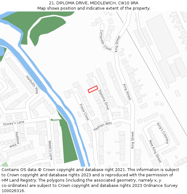 21, DIPLOMA DRIVE, MIDDLEWICH, CW10 9RA: Location map and indicative extent of plot