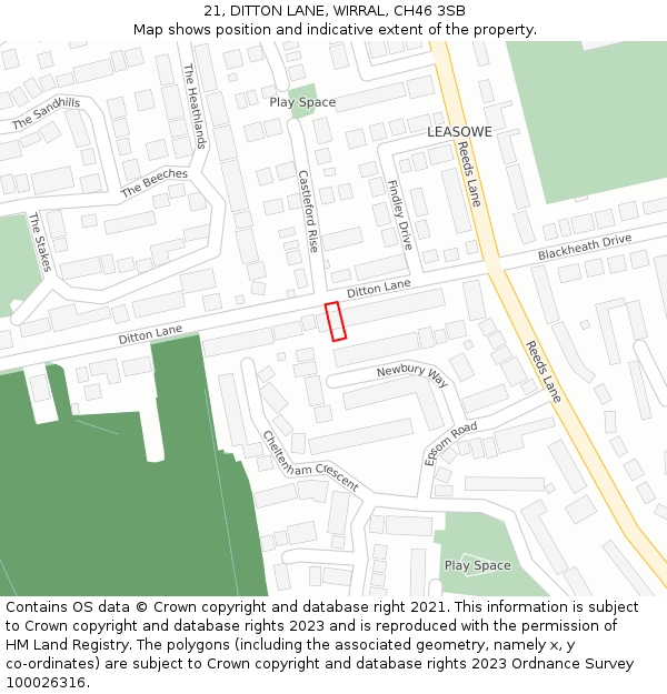 21, DITTON LANE, WIRRAL, CH46 3SB: Location map and indicative extent of plot