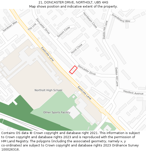 21, DONCASTER DRIVE, NORTHOLT, UB5 4AS: Location map and indicative extent of plot
