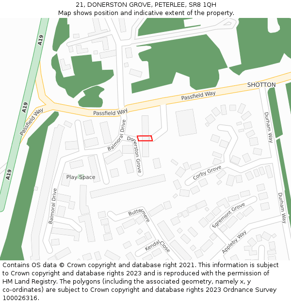 21, DONERSTON GROVE, PETERLEE, SR8 1QH: Location map and indicative extent of plot