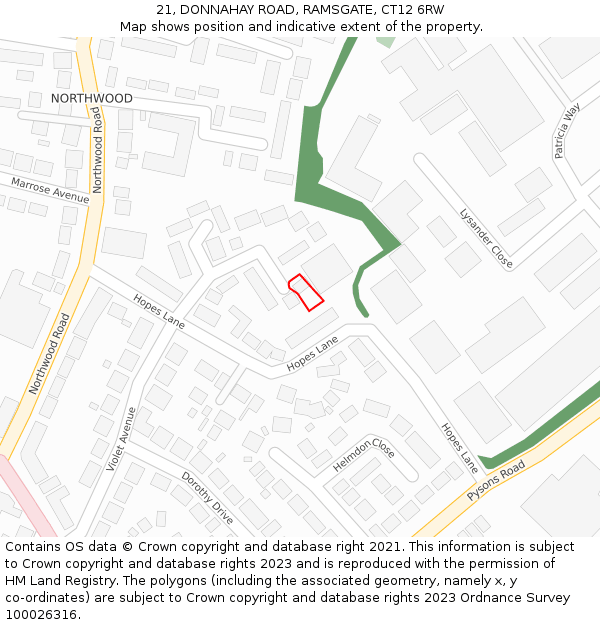 21, DONNAHAY ROAD, RAMSGATE, CT12 6RW: Location map and indicative extent of plot