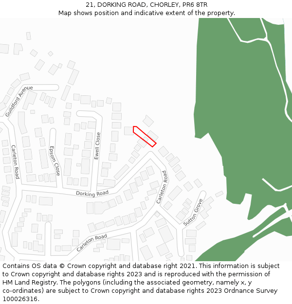 21, DORKING ROAD, CHORLEY, PR6 8TR: Location map and indicative extent of plot