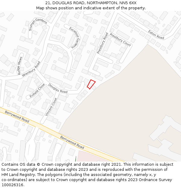 21, DOUGLAS ROAD, NORTHAMPTON, NN5 6XX: Location map and indicative extent of plot