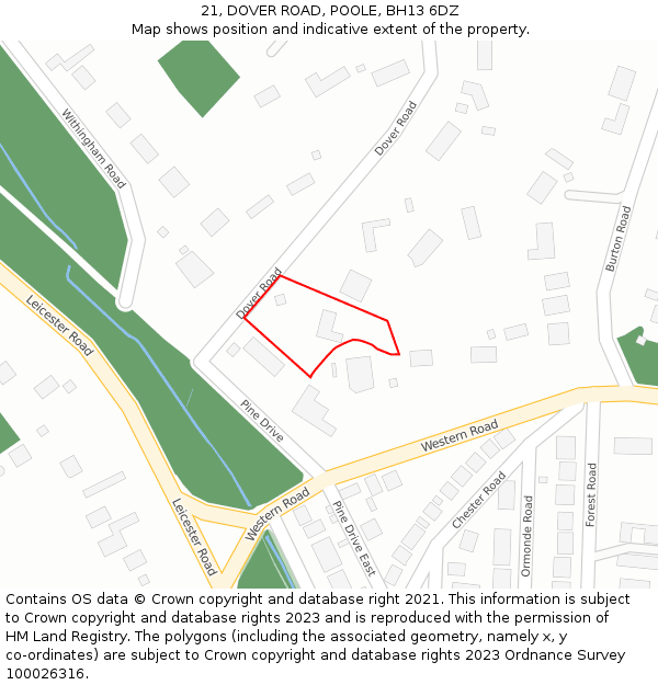 21, DOVER ROAD, POOLE, BH13 6DZ: Location map and indicative extent of plot